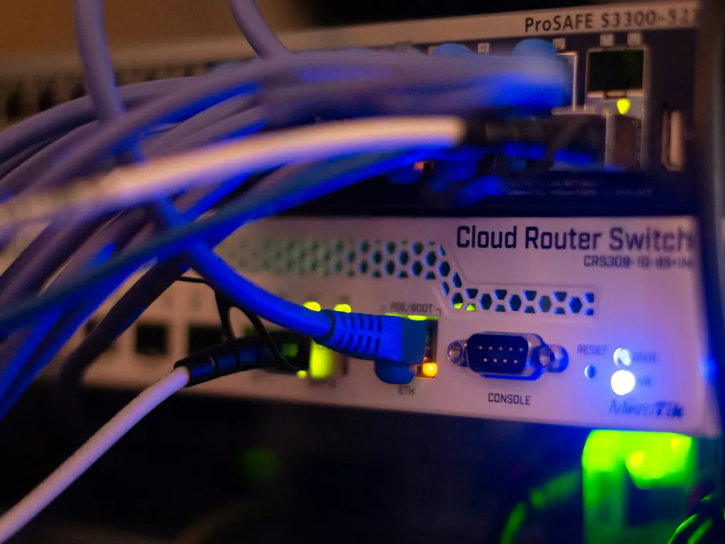 Network infrastructure cabling shown as general business connectivity context.